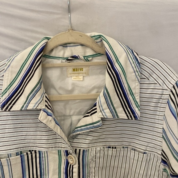 Maeve by Anthropologie Denim Shirt Jacket White Blue & Black Stripes medium - Picture 6 of 8